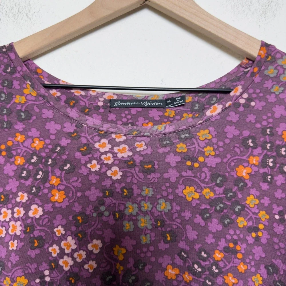 Gudrun Sjoden Women Tunic Dress XL Purple Floral Pockets Lyocell Stretch